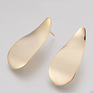 Brass Stud Earring Findings, Wavy Teardrop, Nickel Free, Real 18K Gold Plated, 37.5x16mm, Hole: 2mm, Pin: 1mm(X-KK-Q750-037G)