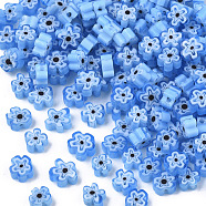 Glass Beads, Flower, Cornflower Blue, 4~6x4~6x2~3mm, Hole: 1mm(X-GLAA-T019-11-A02)