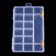 Rectangle Polypropylene(PP) Bead Storage Container, with Hinged Lid and 12+3 Compartments, for Jewelry Small Accessories, Clear, 23.2x15.5x3.2cm, Inner Diameter: 3.5x4.6x3.1cm, 14.6x4.6x3.1cm(CON-N013-05)