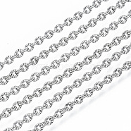 3.28 Feet 304 Stainless Steel Chains, Cable Chains, Link Chains, Textured, Stainless Steel Color, 2.5x2x0.3mm(X-CHS-S001-12A-P)