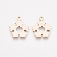 201 Stainless Steel Pendants, Flower, Rose Gold, 18x15.5x1mm, Hole: 1.5mm(STAS-T045-37RG)