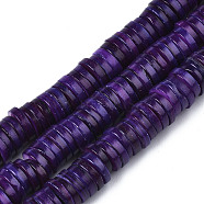 Natural Freshwater Shell Beads Strands, Dyed, Heishi Beads, Flat Round/Disc, Indigo, 8x1~2.5mm, Hole: 0.8mm, about 196~210pcs/strand, 15.16 inch~15.43 inch(38.5cm~39.2cm)(BSHE-I016A-01B)