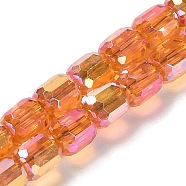 Electroplate Glass Beads Strands, Faceted, Column, Orange, 6x6.5mm, Hole: 1mm, about 72pcs/strand, 20.87''(53cm)(EGLA-D030-19C)
