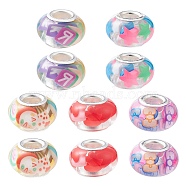 10Pcs 5 Colors Transparent Resin European Rondelle Beads, Large Hole Beads, with Polymer Clay & Platinum Tone Alloy Double Cores, Mixed Color, 14x8.5mm, Hole: 5mm 2pcs/color(RPDL-YW0001-07B)