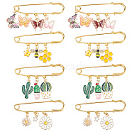 8Pcs 4 Style Stainless Steel Safety Pin Brooches, Alloy Enamel Brooches for Women, Cactus & Bee & Flower & Honeycomb & Daisy & Star, Mixed Color, 26~42mm, 2Pcs/style(JEWB-AB00013)