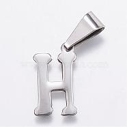304 Stainless Steel Pendants, Letter.H, 18x10x1mm, Hole: 3x9mm(STAS-F106-96P-H)