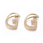 Brass Micro Pave Cubic Zirconia Screw Carabiner Lock Charms, for Necklaces Making, Long-Lasting Plated, Letter, Golden, Clear, Letter.G, 33x23x4mm(KK-I033-01G-G)