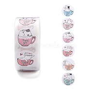 500 Adorable Round Cartoon Stickers in 6 Designs, Adhesive Label Roll Stickers, Cat Pattern, 0.98 inch(2.5cm), 500pcs/roll(X-DIY-B010-01)