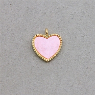 Acrylic Pendants, with Light Gold Plated Alloy Findings, Heart, Pearl Pink, 18x16x2.5mm, Hole: 2mm(OACR-CJC0002-03B)