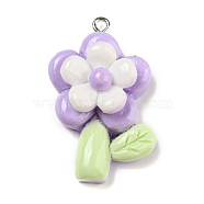 Opaque Resin Pendants, Flower Charms, with Platinum Tone Iron Loops, Lilac, 35.5x22x11mm, Hole: 1.5mm(RESI-G078-01I)