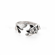 Men's Alloy Cuff Finger Rings, Open Rings, Cadmium Free & Lead Free, Cat, Antique Silver, US Size 9 1/4(19.1mm)(RJEW-N029-079)