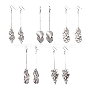 201 Stainless Steel Geometry Long Dangle Earrings with 304 Stainless Steel Pins, Mixed Shapes, 105~108x18~22mm(EJEW-JE05417)