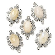 Natural Moonstone Faceted Oval Connector Charms, Rack Plating Brass Micro Pave Clear Cubic Zirconia Flower Links, Platinum, 25.5x16x7mm, Hole: 1.2mm(G-G181-06P-09)