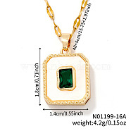 Elegant Vintage Brass Green Cubic Zirconia Square Pendant Dapped Chain Necklace for Women, Golden, 15.75 inch(40cm)(CS0591-2)