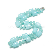 Natural Aquamarine Beaded Necklaces, with Alloy Lobster Clasps, Column, Dyed, 18.1 inch~18.5  inch(46~47cm), Column: 13~14x10mm(NJEW-S392-23)