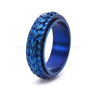 Rotatable Titanium Steel Finger Ring, Dragon Scale for Men, Blue, US Size 12(21.4mm)(PW-WG50513-26)