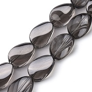 Transparent Electroplate Glass Beads Strands, Pearl Luster Plated, Teardrop, Dark Gray, 18.5x12.5x6mm, Hole: 1mm, about 40pcs/strand, 29.29 inch(74.4cm)(EGLA-C001-PL03)