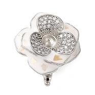 Brass Micro Pave Cubic Zirconia & Natural Shell & Enamel Fold Over Clasps, Flower, Platinum, 22x20x19.5mm, Hole: 1mm(KK-G505-16P)