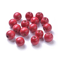 Dyed Natural Wood Beads, Round, Lead Free, Red, 16x15mm, Hole: 4mm(X-WOOD-Q006-16mm-01-LF)
