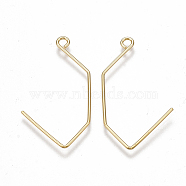 Brass Earring Hooks, with Horizontal Loop, Nickel Free, Real 18K Gold Plated, 32.5x17.5x0.8mm, Hole: 1.8mm, 20 Gauge, Pin: 0.8mm(KK-T038-421G)