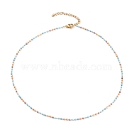 Handmade Glass Seed Beaded Necklaces, with Golden Plated 304 Stainless Steel Lobster Claw Clasps, Pale Turquoise, 16 inch(40.7cm)(X-NJEW-JN03185-03)