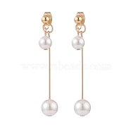 Double Shell Pearl Dangle Stud Earrings, 304 Stainless Steel Jewelry for Women, Golden, 48mm, Pin: 0.8mm(EJEW-TA00070)
