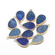 Synthetic Lapis Lazuli Pendants, with Iron Findings, Dyed, teardrop, Golden, 22~23x13~14x3~4mm, Hole: 2mm(G-Q494-52B)