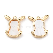 Rack Plating Brass Cow Head Charms with Shell, Long-Lasting Plated, Real 18K Gold Plated, 13x11.5x2mm, Hole: 1mm(KK-A183-51G)