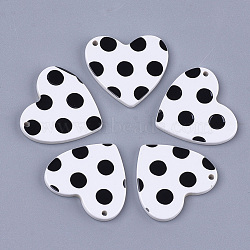 Cellulose Acetate(Resin) Pendants, Heart with Polka Dot, White, 25x27.5x2.5mm, Hole: 1.5mm(X-KY-S158-33A)
