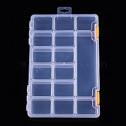 Rectangle Polypropylene(PP) Bead Storage Container, with Hinged Lid and 12+3 Compartments, for Jewelry Small Accessories, Clear, 23.2x15.5x3.2cm, Inner Diameter: 3.5x4.6x3.1cm, 14.6x4.6x3.1cm(CON-N013-05)