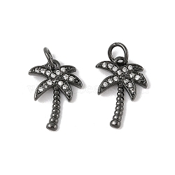 Brass Micro Pave Cubic Zirconia Pendants, Coconut Tree Charms, Black, 14x10x1.5mm, Hole: 3mm(ZIRC-K070-38B)