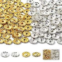 120Pcs 2 Colors Alloy Rhinestone Spacer Beads, Flat Round/Disc, Crystal, 10x3.5mm, Hole: 2mm, 60pcs/color(ALRI-YW0001-23)