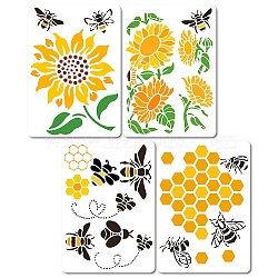 4Pcs 4 Styles Bees Theme PET Plastic Hollow Out Drawing Painting Stencils Templates Sets, Rectangle, Mixed Patterns, 297x210mm, 1pc/style(DIY-WH0299-001)