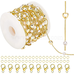 BENECREAT DIY Heart & Imitation Pearl Beads Necklace Making Kit, Including Brass Handmade Beaded Chain, 304 Stainless Steel Jump Rings, Zinc Alloy Lobster Claw Clasps, Golden, Chain: about 4.85~5m/roll(DIY-BC0004-73)