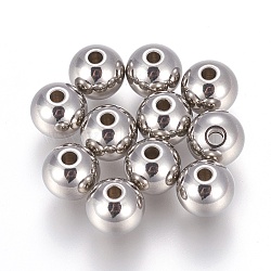 Tarnish Resistant 201 Stainless Steel Beads, Round, Stainless Steel Color, 8x7mm, Hole: 1.8~2mm(STAS-F170-02P-B)