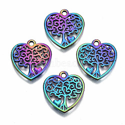 Hollow Rainbow Color Alloy Pendants, Cadmium Free & Lead Free, Heart with Tree, 18.5x17x2mm, Hole: 1.8mm, 25pcs/box(FIND-SZ0009-08)