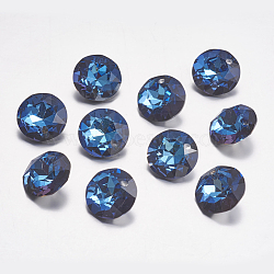 Faceted Glass Rhinestone Charms, Imitation Austrian Crystal, Flat Round, Bermuda Blue, 10x5mm, Hole: 1.2mm(RGLA-F051-10mm-001BB)