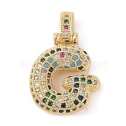 Brass Micro Pave Cubic Zirconia Pendants, Real 18K Gold Plated, Letter G, 23x20x6mm, Hole: 5x3mm(ZIRC-P121-01G-G)