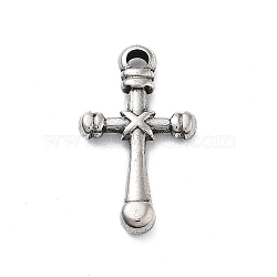 304 Stainless Steel Pendants, Cross Charm, Antique Silver, 23x13x3mm, Hole: 2mm(STAS-Z091-08AS-05)