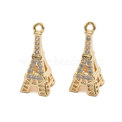 Brass Micro Pave Cubic Zirconia Pendants, Tower Charms, Real 18K Gold Plated, Clear, 20x8x8mm, Hole: 1.4mm(KK-B125-21G)