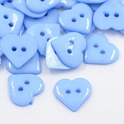 Acrylic Sewing Buttons for Costume Design, Heart Buttons, 2-Hole, Dyed, Cornflower Blue, 14x14x3mm, Hole: 1mm(BUTT-E085-B-04)