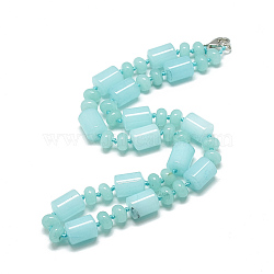 Natural Aquamarine Beaded Necklaces, with Alloy Lobster Clasps, Column, Dyed, 18.1 inch~18.5  inch(46~47cm), Column: 13~14x10mm(NJEW-S392-23)