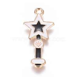 Alloy Pendants, with Enamel, Star Magic Wand, Light Gold, Black, 28x13x1.7mm, Hole: 1.6mm(X-PALLOY-I166-07KCG-C)