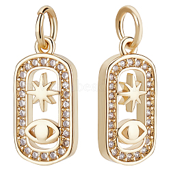 10Pcs Brass Micro Pave Clear Cubic Zirconia Charms, with Jump Ring, Long-Lasting Plated, Oval with Star & Eye, Real 18K Gold Plated, 13.5x8.5x2mm, Jump Ring: 5x0.7mm, 3.6mm Inner Diameter(ZIRC-BBC0001-25)