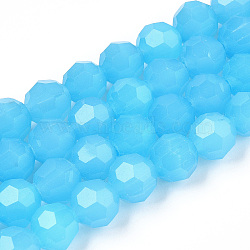 Imitation Jade Glass Beads Stands, Faceted, Round, Deep Sky Blue, 10mm, Hole: 1.8mm, about 66~68pcs/strand, 24.02''~24.13''(61~61.3cm)(EGLA-A035-J10mm-D04)