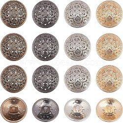 40Pcs 2 Style Brass Buttons, 1-Hole Buttons with Pattern, for Sewing Crafting, Half Round, Light Gold, 14.5x3mm, Hole: 2x3mm, 20pcs/style(BUTT-OC0001-25)