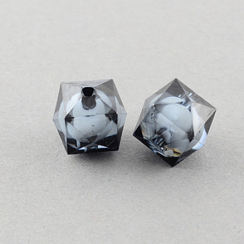 Transparent Acrylic Beads, Bead in Bead, Faceted Cube, Gray, 20x19x19mm, Hole: 3mm, about 120pcs/500g