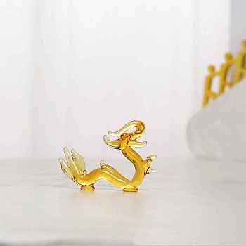 Handmade Lampwork Dragon Figurines, for Home Desktop Feng Shui Decoration, Gold, 68x18x50mm