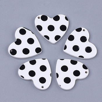 Cellulose Acetate(Resin) Pendants, Heart with Polka Dot, White, 25x27.5x2.5mm, Hole: 1.5mm