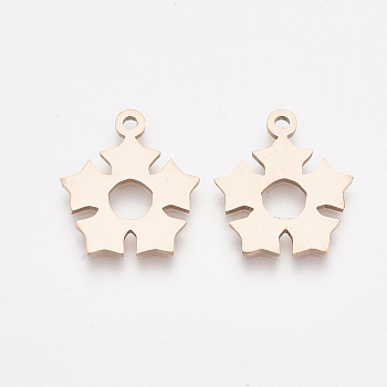 201 Stainless Steel Pendants, Flower, Rose Gold, 18x15.5x1mm, Hole: 1.5mm